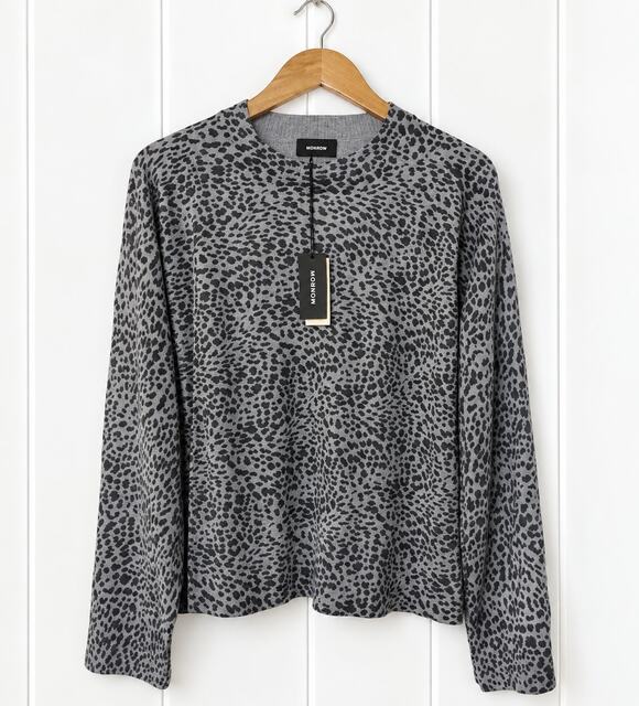 Monrow Sweaters - MONROW Mini Leopard Mock Neck Sweater M Gray Black Cotton Cashmere NWT